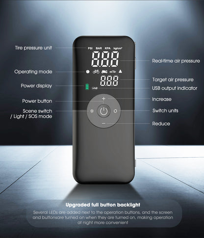 Rechargeable Tire Inflator – Digital Cordless Air Pump for Cars & Bikes