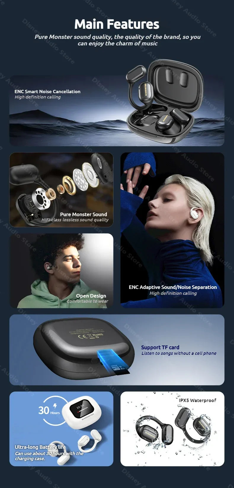 Wireless Open-Ear Sports Headphones – Bluetooth 5.4 + TF Card Support